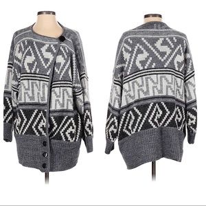 Vintage 80’s LeRoy chunky Knit Aztec Print Cardigan pockets Oversized Small